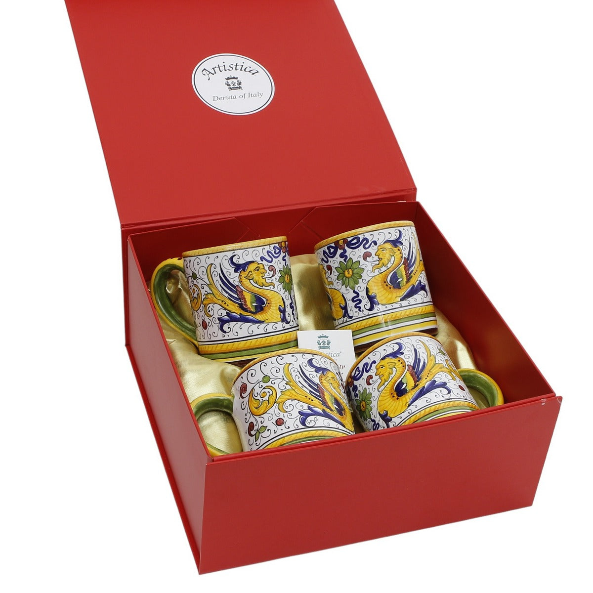 GIFT BOX: DeLuxe Glossy Red Gift Box with Raffaellesco Mugs 10 Oz. (Set of 4 pcs)