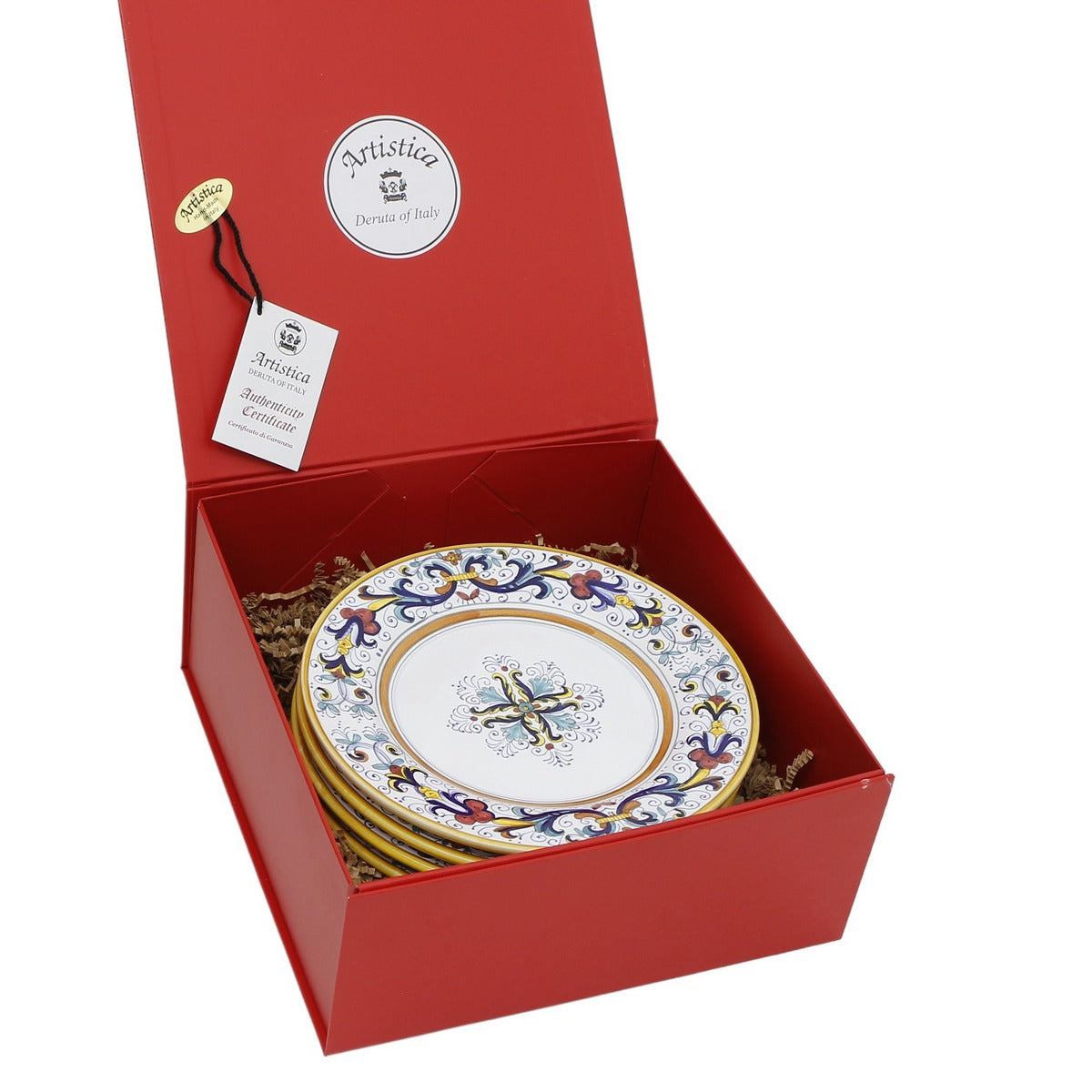 GIFT BOX: DeLuxe Glossy Red Gift Box with Ricco Deruta Salad Plates (Set of 4 pcs)