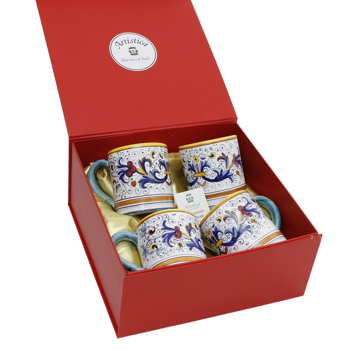 GIFT BOX: DeLuxe Glossy Red Gift Box with Ricco Deruta Mugs 10 Oz. (Set ...