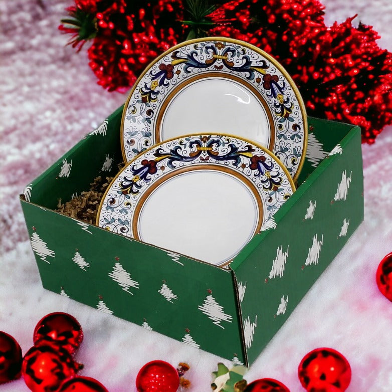GIFT BOX CHRISTMAS: Green Gift Box with Ricco Deruta White Center Deluxe Salad Plates (Set of 4 pcs)
