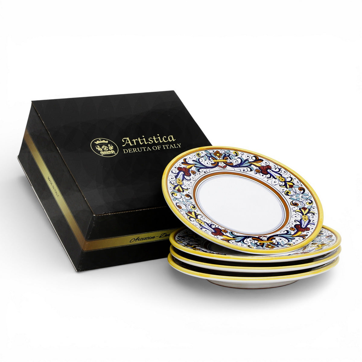 GIFT BOX: RICCO DERUTA DELUXE Salad Plates - White Center (Set of 4 Pcs)