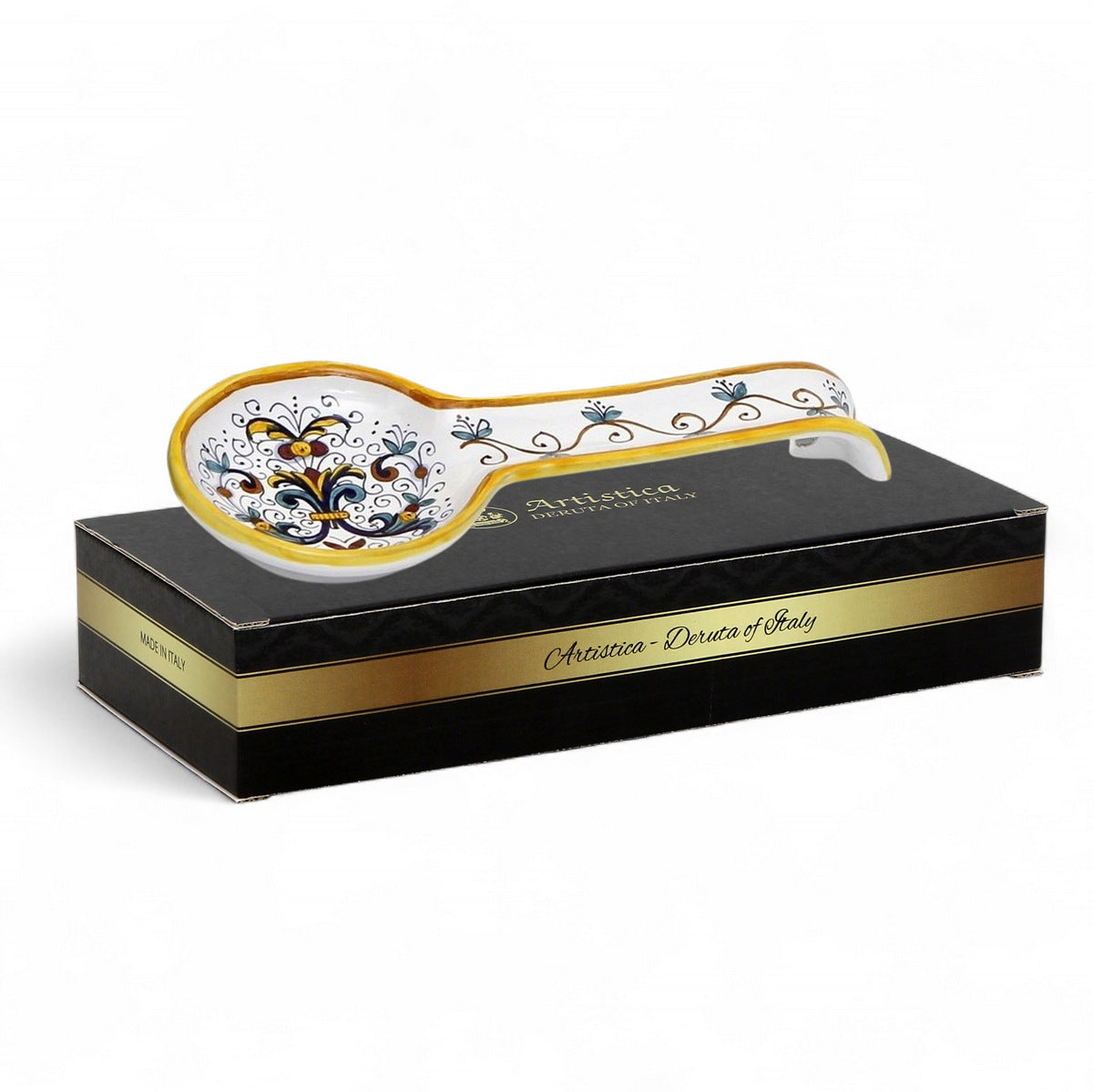 GIFT BOX GOLD LOGO: With authentic Deruta hand painted ceramic - RICCO DERUTA: Spoon rest