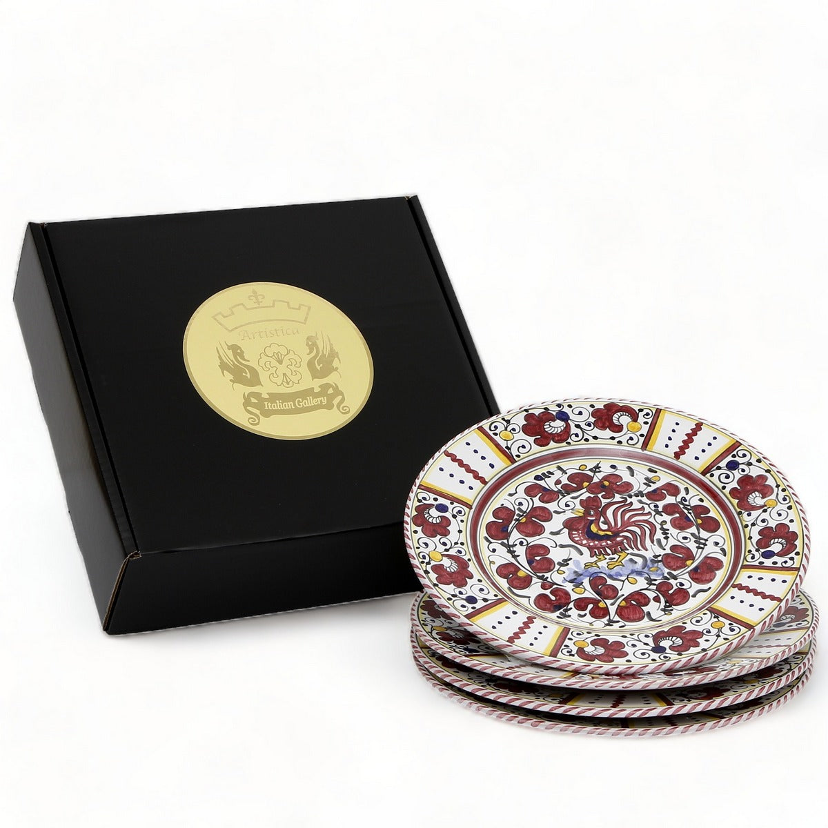 GIFT BOX: With Deruta Dinner Plate - RED ROOSTER design (4 Pcs)