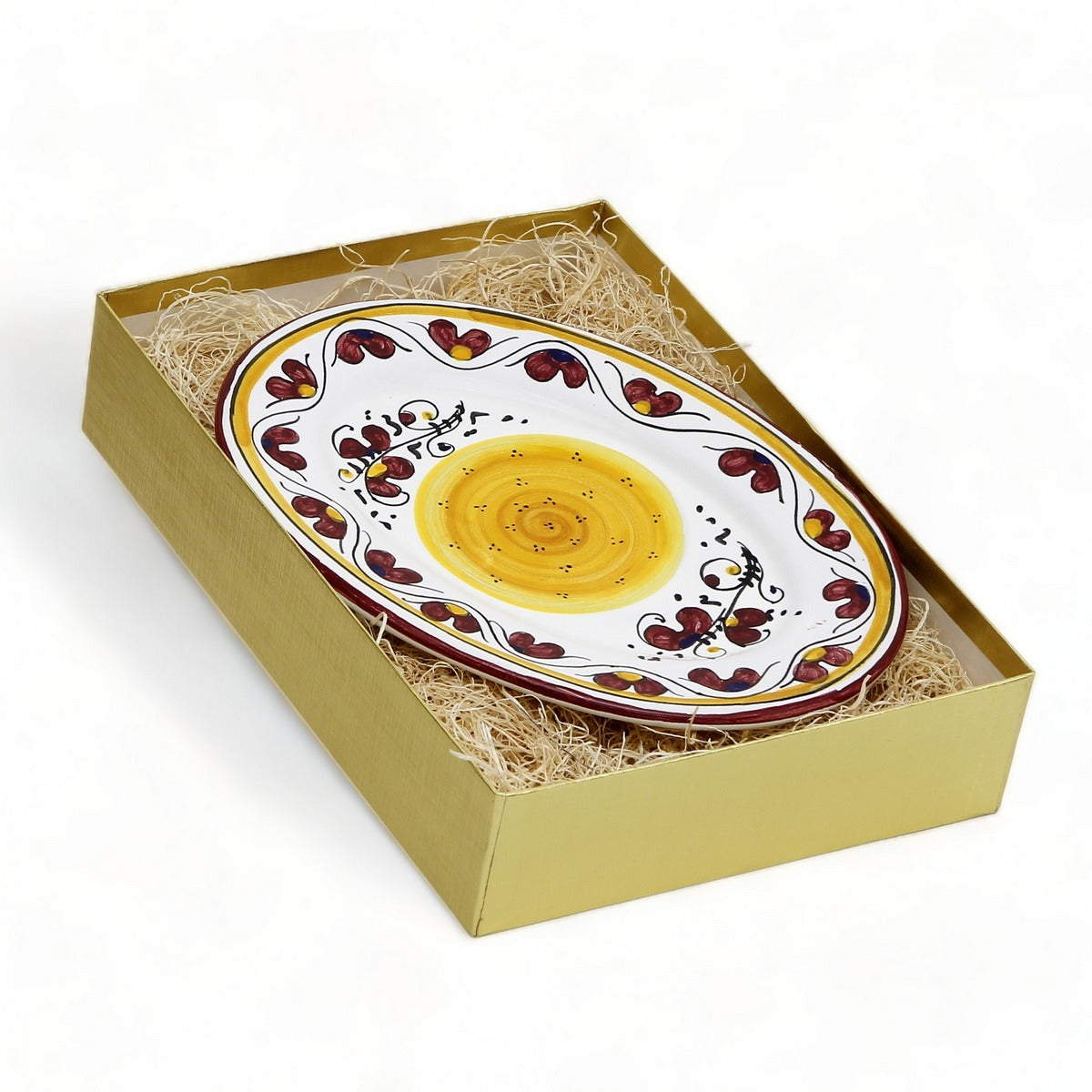 LOVE.ly: Deruta Small Oval Plate with 12 Baci Perugina - ORVIETO RED ROOSTER design