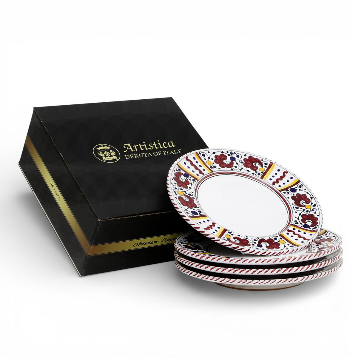 GIFT BOX: ORVIETO RED ROOSTER Salad Plates - White Center (Set of 4 Pcs)