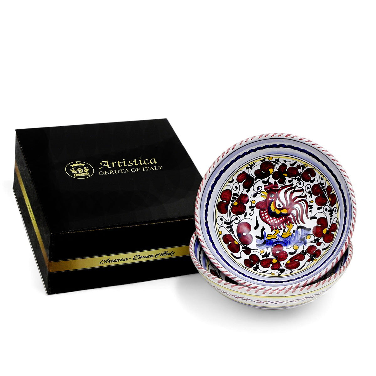 GIFT BOX: With ORVIETO RED ROOSTER Coupe Pasta/Soup Bowl (Set of 2 Pcs)