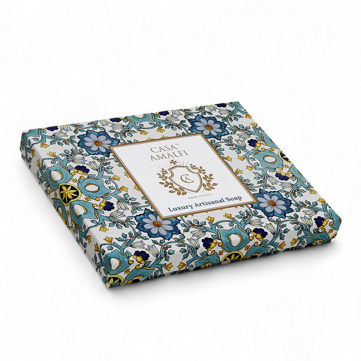 CASA AMALFI SOAPS: Scented Soap Bars with ceramic soap dish - Green Majolica Set