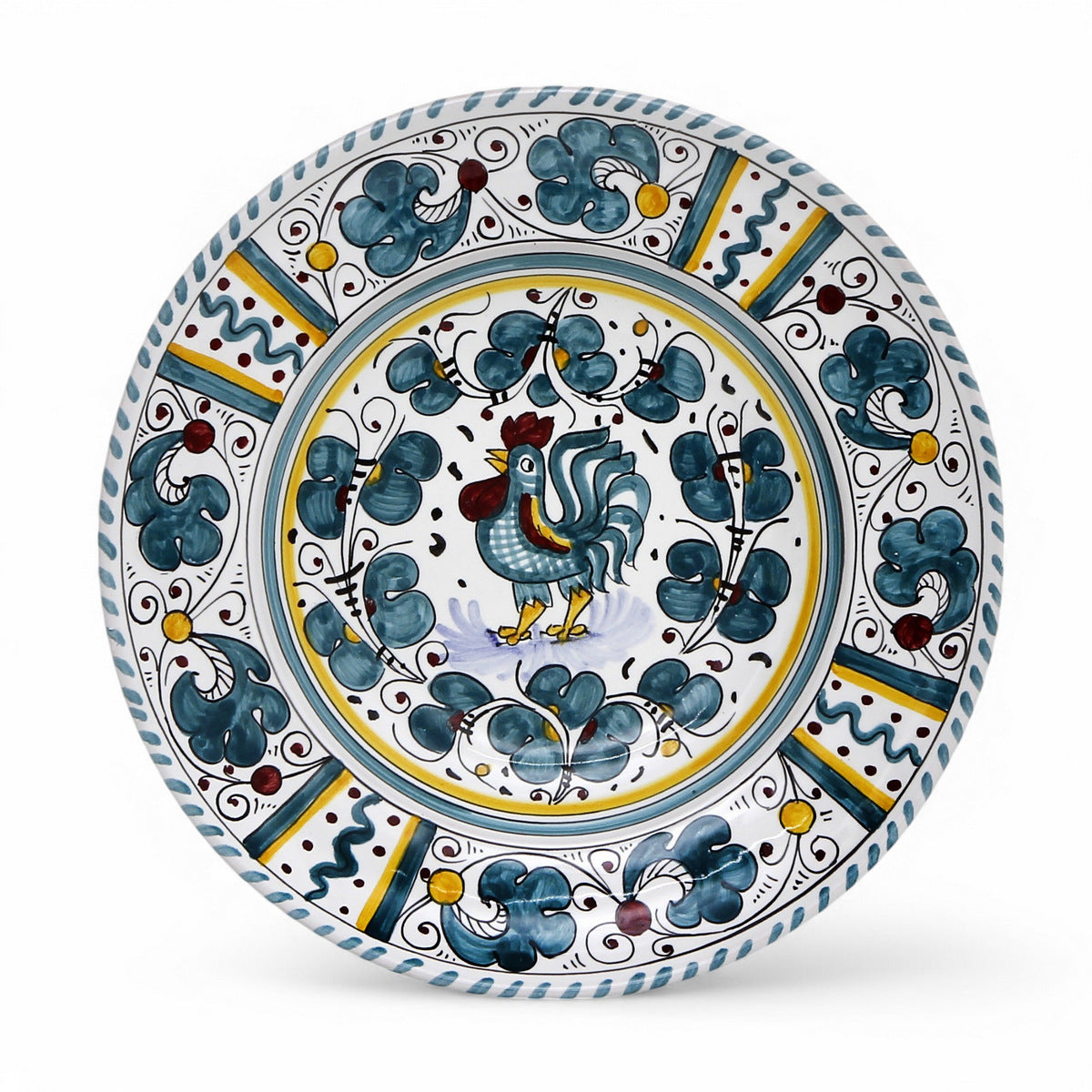 ORVIETO GREEN ROOSTER: Pasta/Soup Rimmed Bowl Plate
