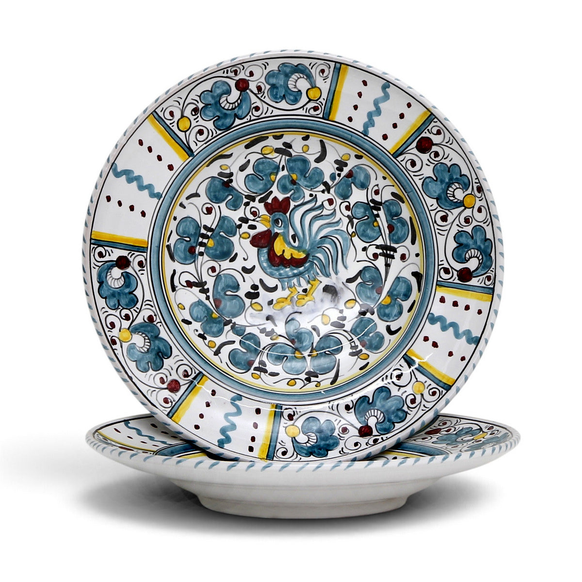 ORVIETO GREEN ROOSTER: Pasta/Soup Rimmed Bowl Plate