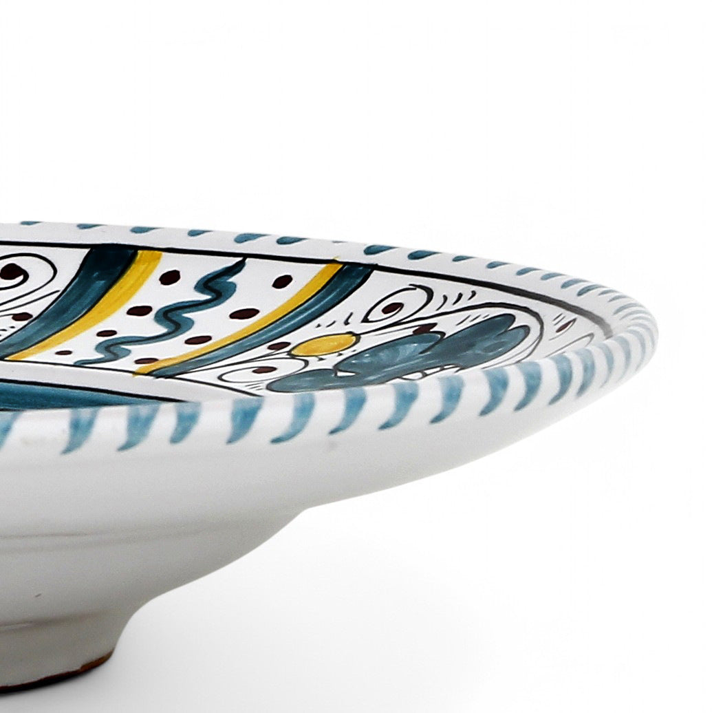 ORVIETO GREEN ROOSTER: Pasta/Soup Rimmed Bowl Plate