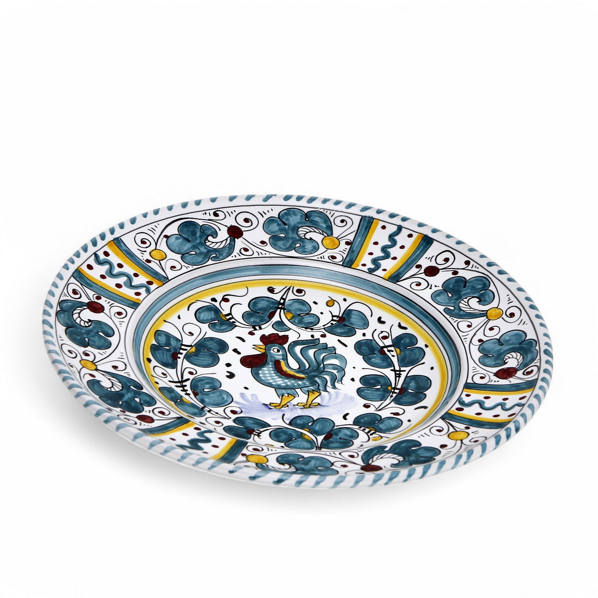 ORVIETO GREEN ROOSTER: Pasta/Soup Rimmed Bowl Plate