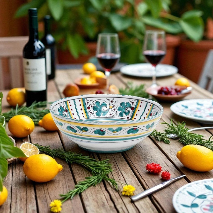 ORVIETO GREEN ROOSTER: Salad Bowl (Medium) - Artistica.com
