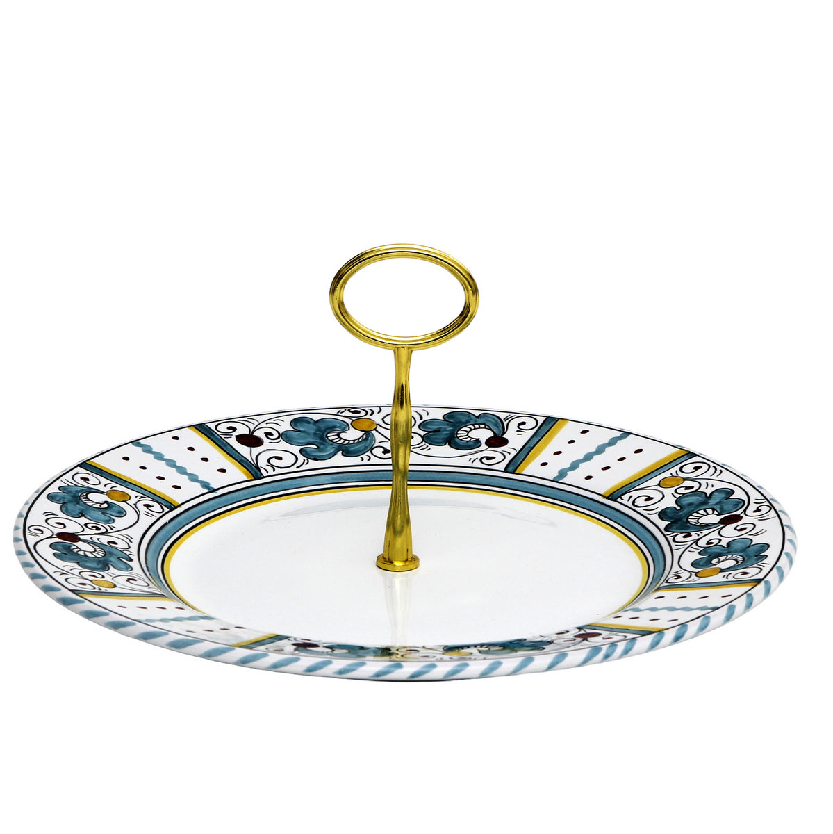 ORVIETO GREEN ROOSTER: Tid Bit Server Plate with Golden or Chrome Oval Metal Handle - Artistica.com