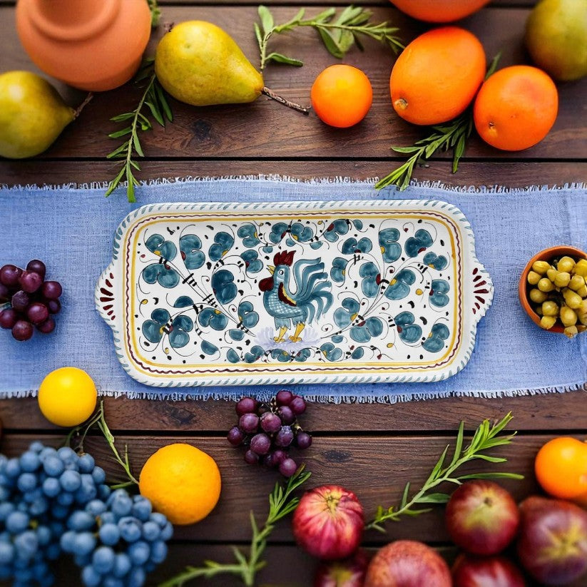 GIFT BOX: With ORVIETO GREEN ROOSTER Rectangular Tray