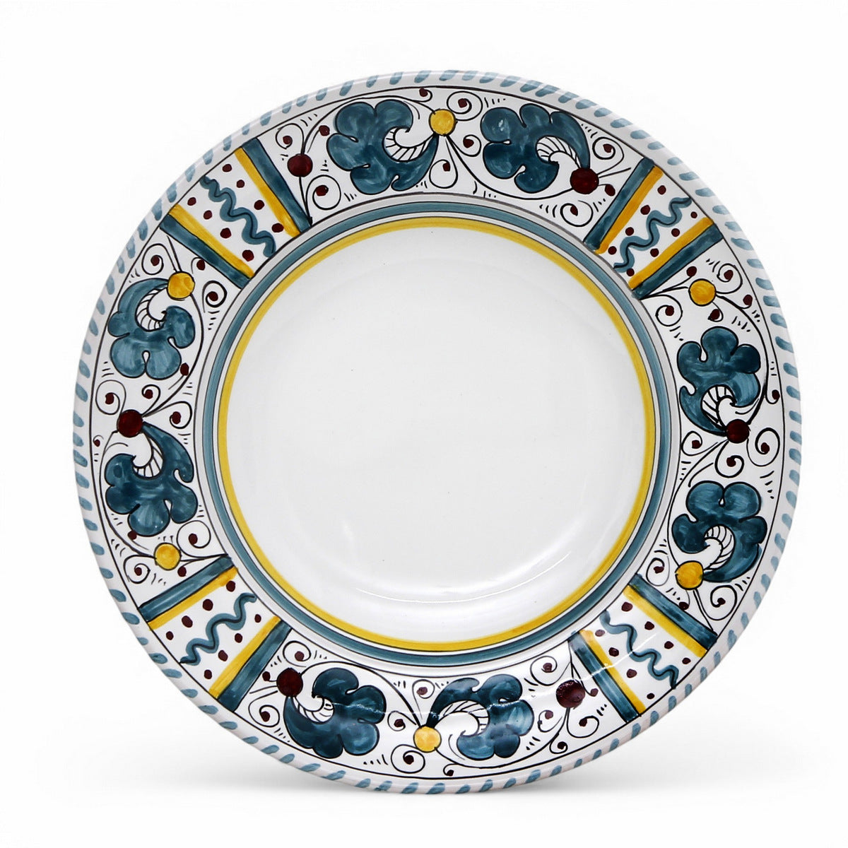 ORVIETO GREEN ROOSTER: Pasta/Soup Rim Plate White Center