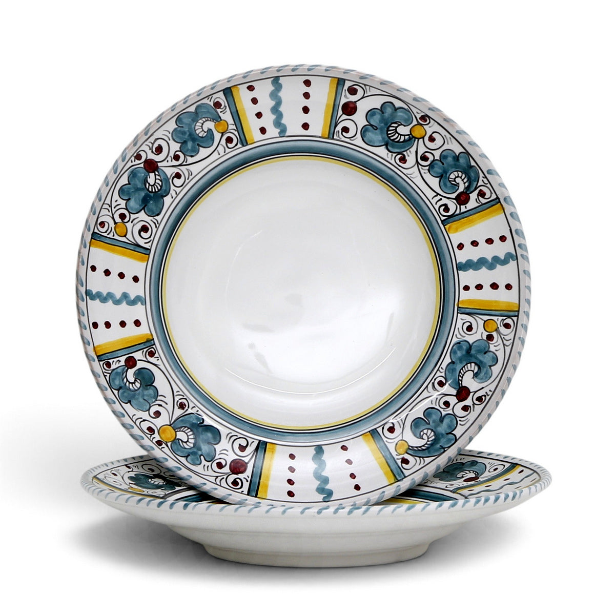 ORVIETO GREEN ROOSTER: Pasta/Soup Rim Plate White Center