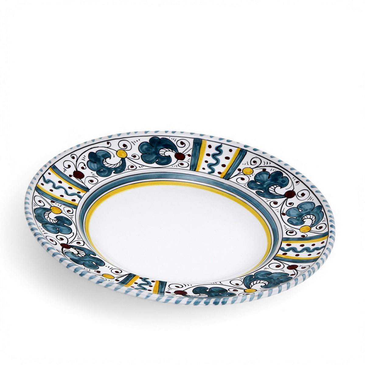 ORVIETO GREEN ROOSTER: Pasta/Soup Rim Plate White Center