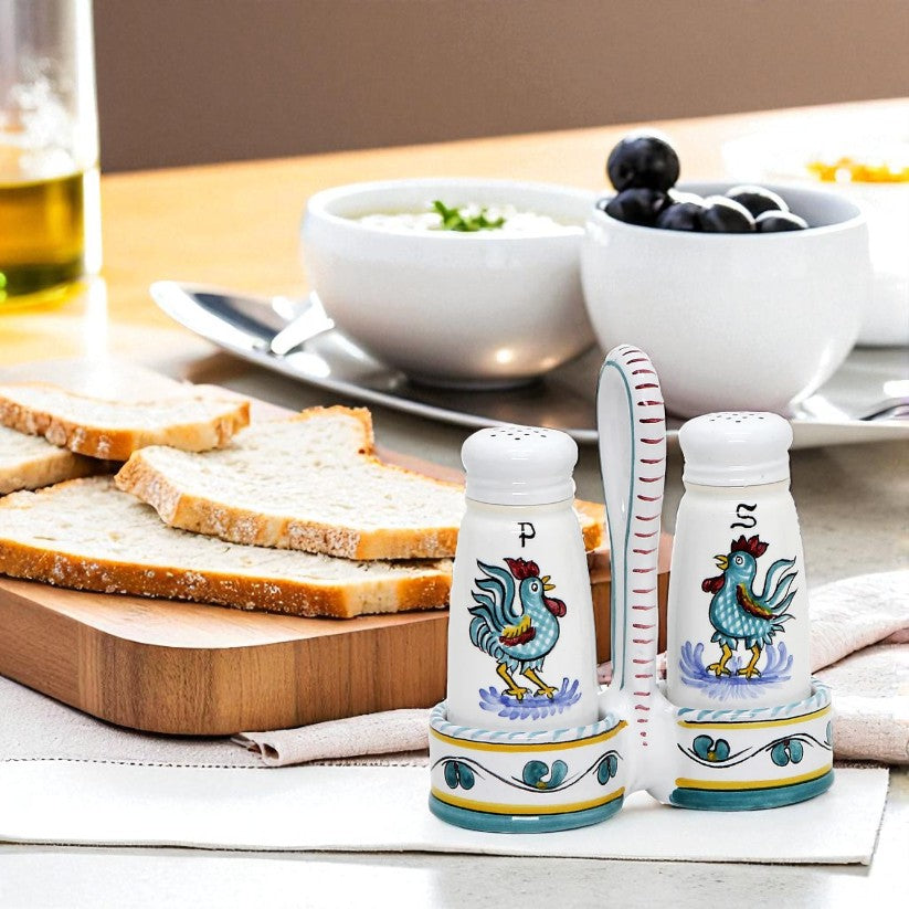 ORVIETO GREEN ROOSTER: Salt and Pepper Cruet [R] - Artistica.com