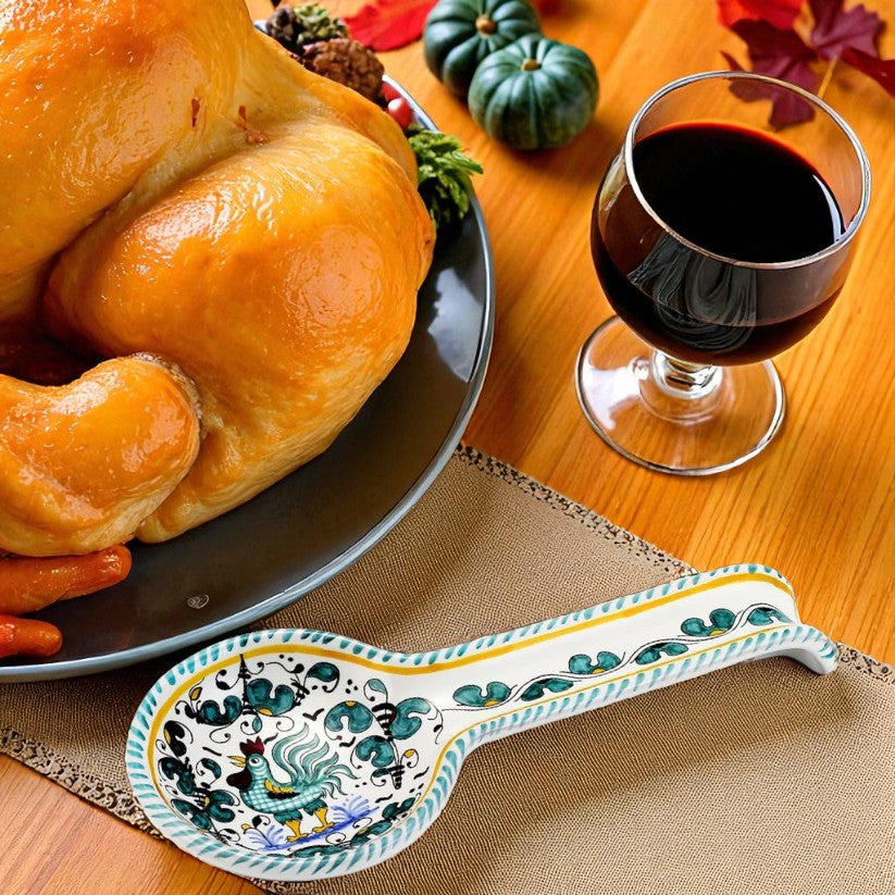 ORVIETO GREEN ROOSTER: Spoon Rest Deluxe