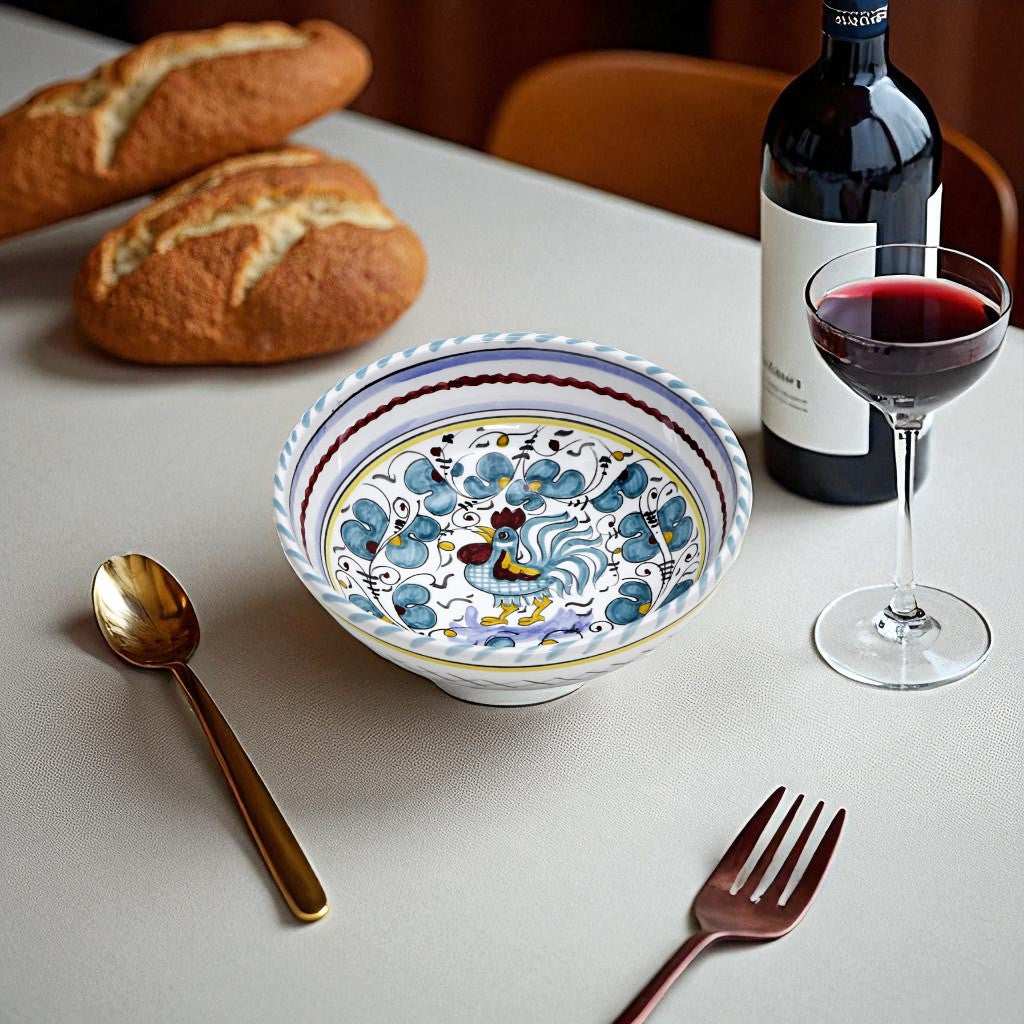 ORVIETO GREEN ROOSTER: Coupe Pasta/Soup Bowl