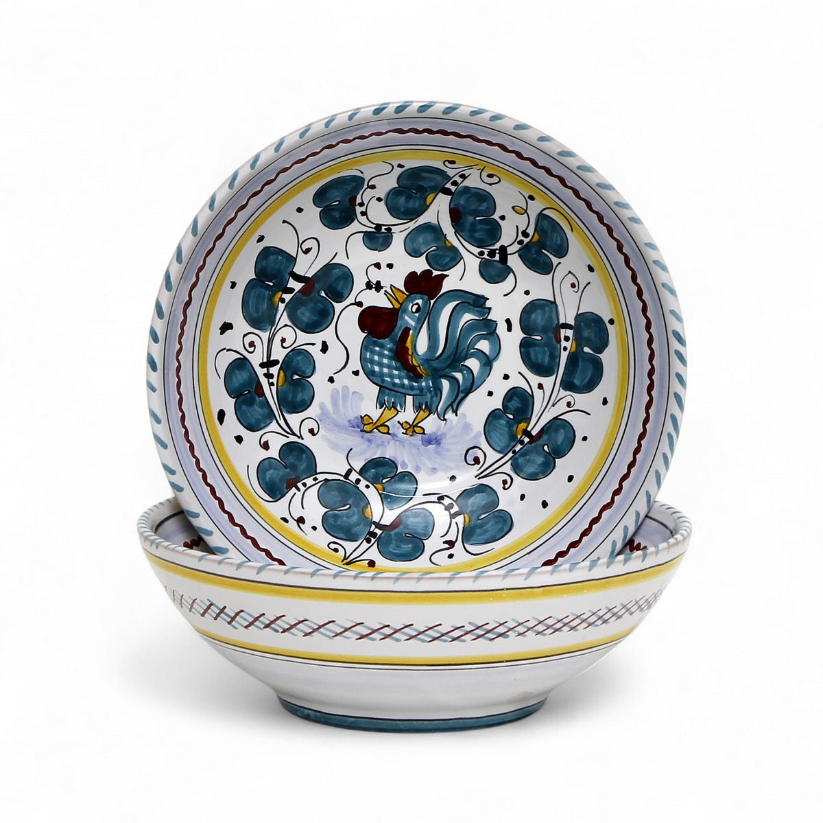 ORVIETO GREEN ROOSTER: Coupe Pasta/Soup Bowl - Artistica.com