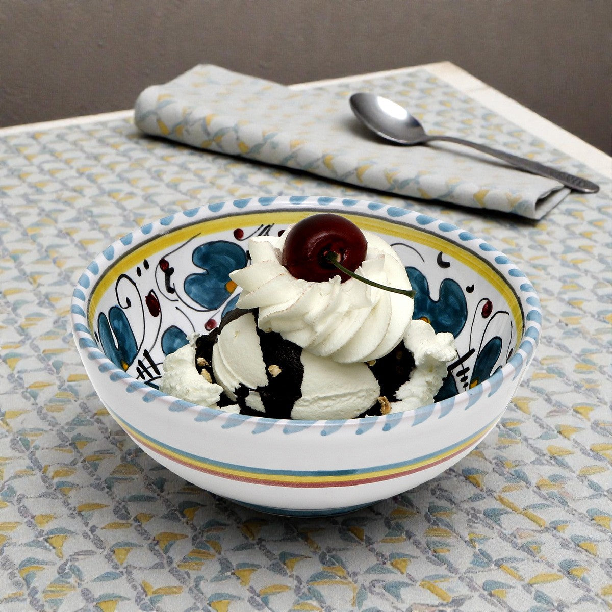 ORVIETO GREEN ROOSTER: Medium Cereal Coupe Bowl (14 cm = 5.5" Diam)
