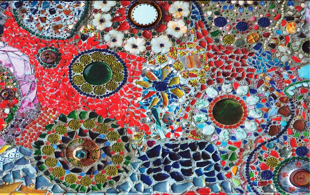 WOOD BOX: Lined Tea Bags Wood Box with printed tile lid - Opera "Gaudi" (#2)