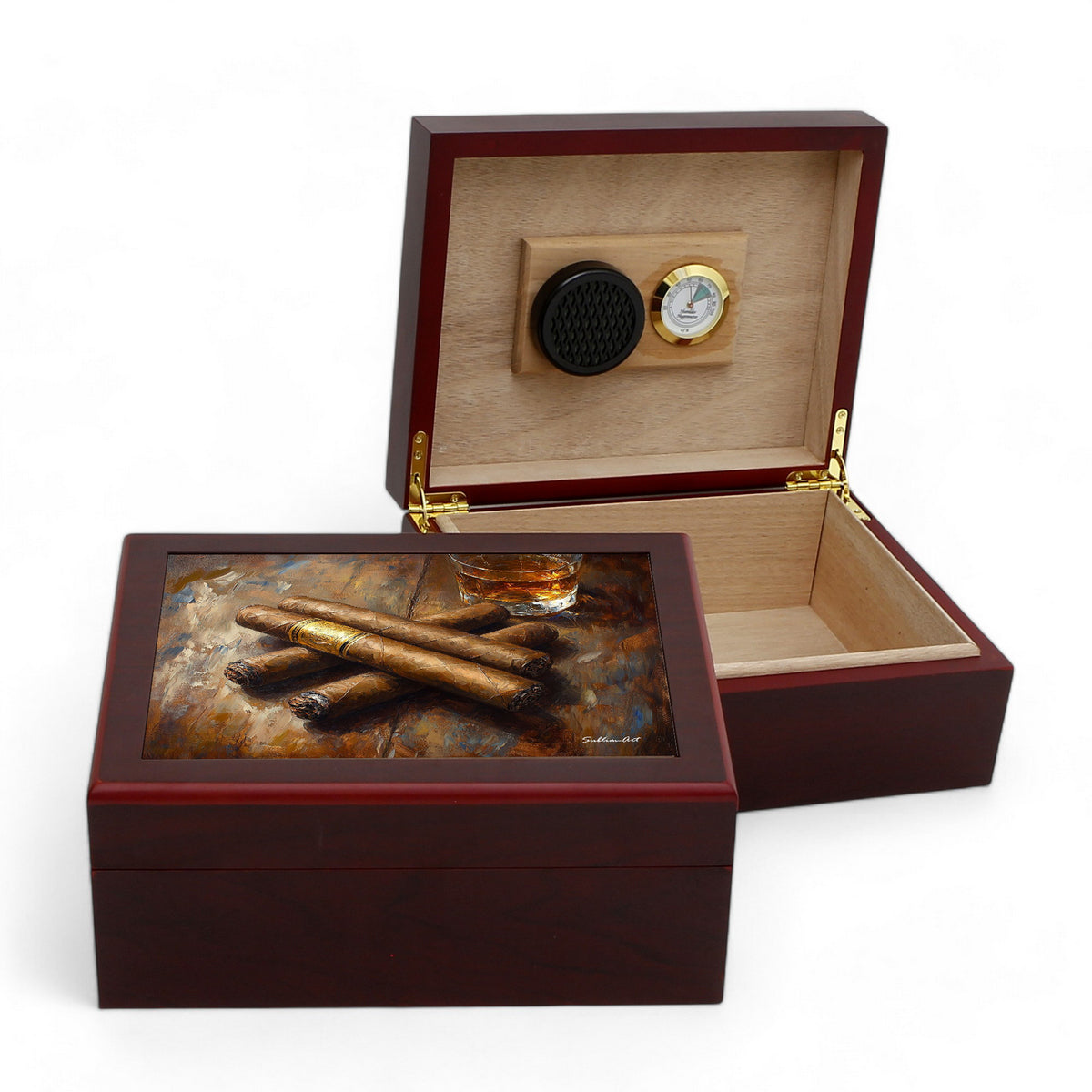 SUBLIMART: CIGAR HUMIDOR BOX Luxury Mahogany Satin Finish fully lined in Cedar Wood - The Perfect Pair 3