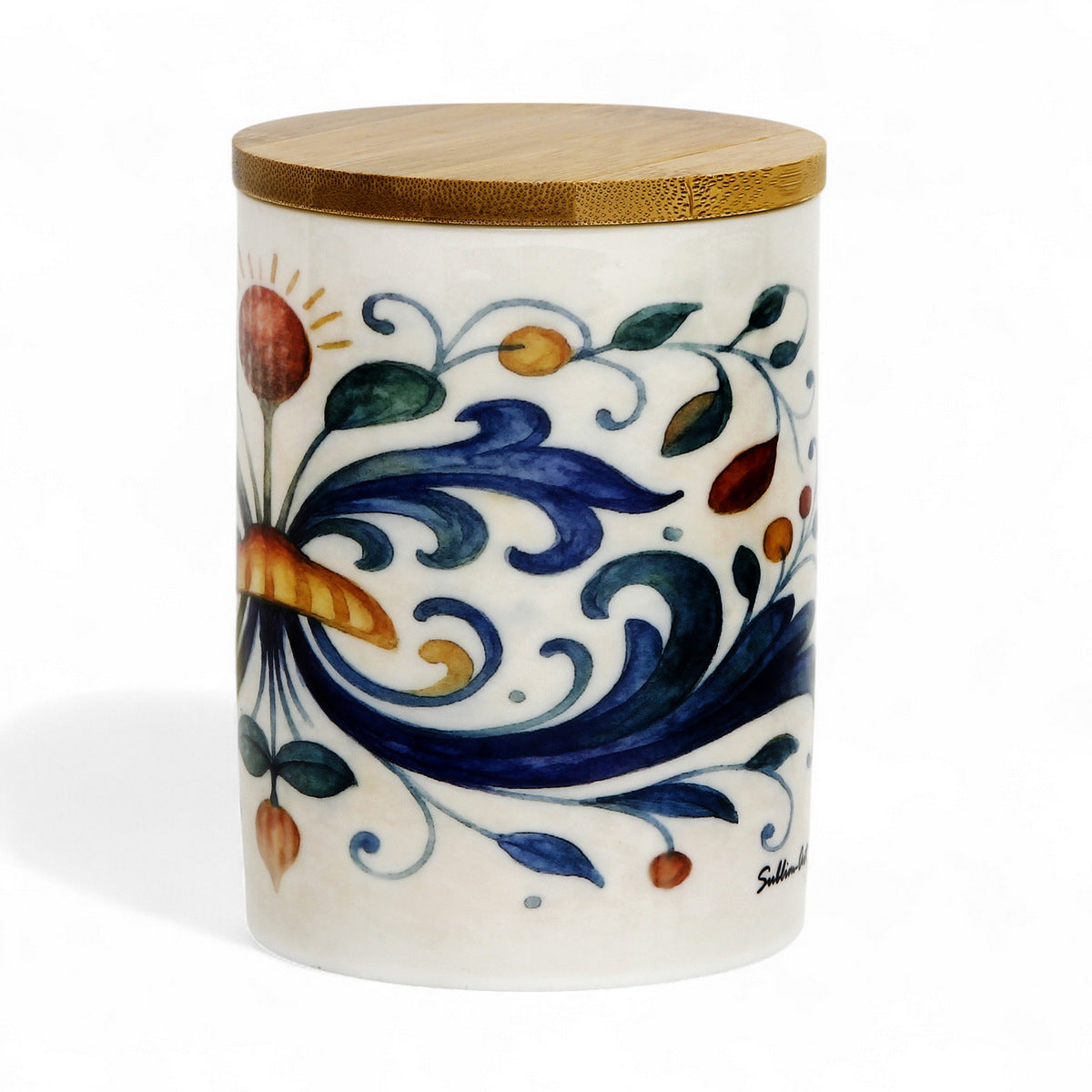 RICCO ITALIA DERUTA: Porcelain storage tall storage jar with sealing bamboo lid Ricco Italia Deruta