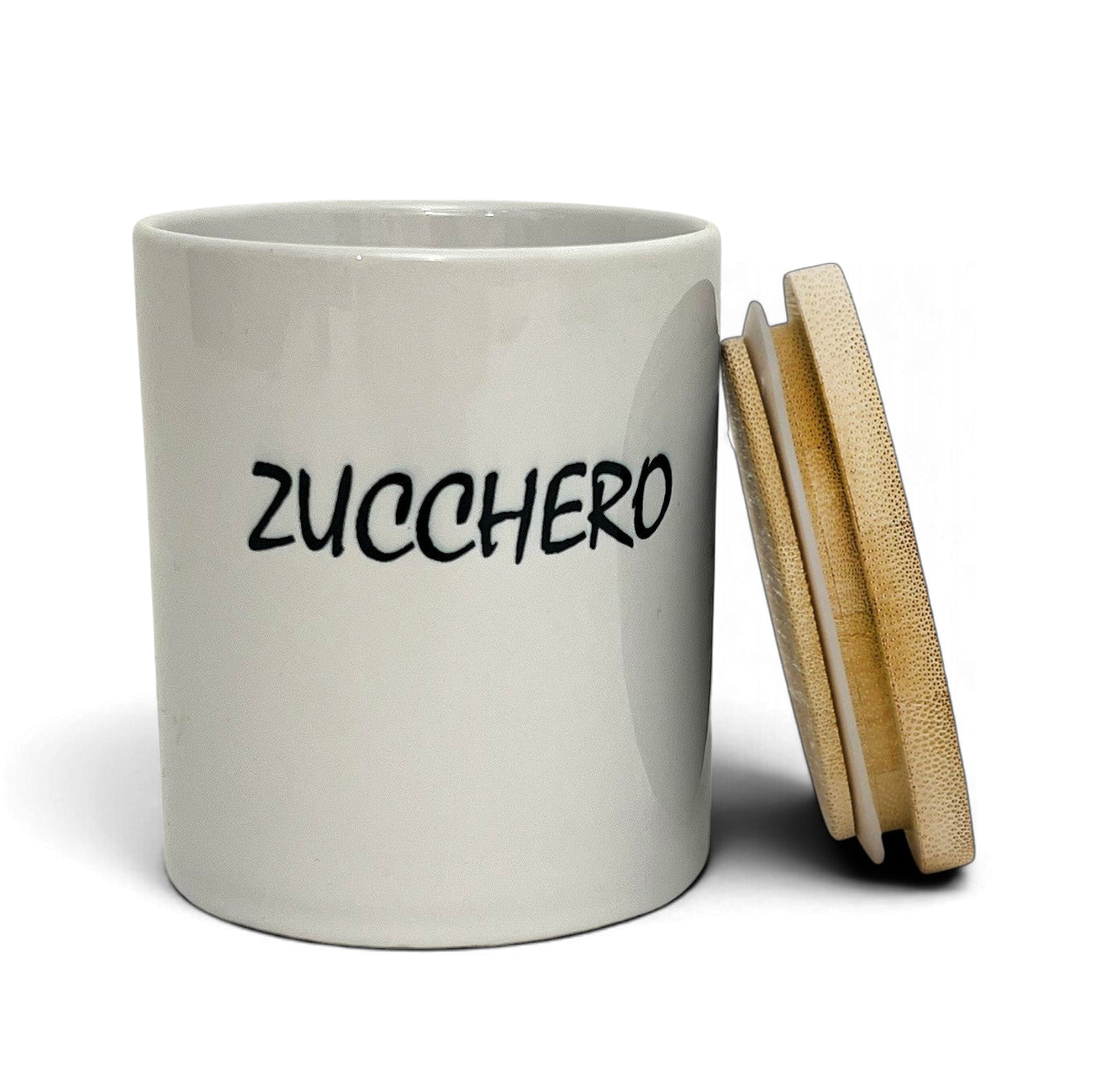 SUBLIMART: Porcelain storage jar with sealing bamboo lid 'ZUCCHERO' (Sugar)