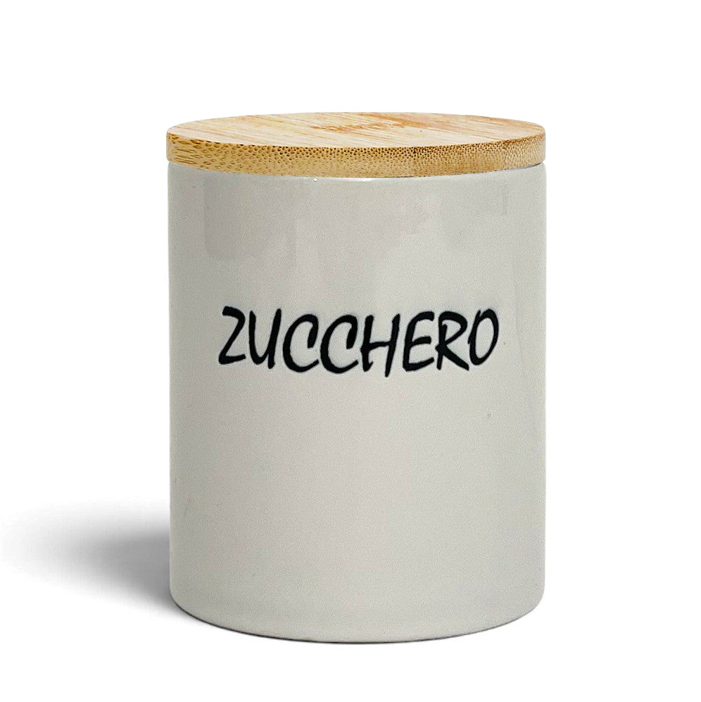 SUBLIMART: Porcelain storage jar with sealing bamboo lid 'ZUCCHERO' (Sugar)