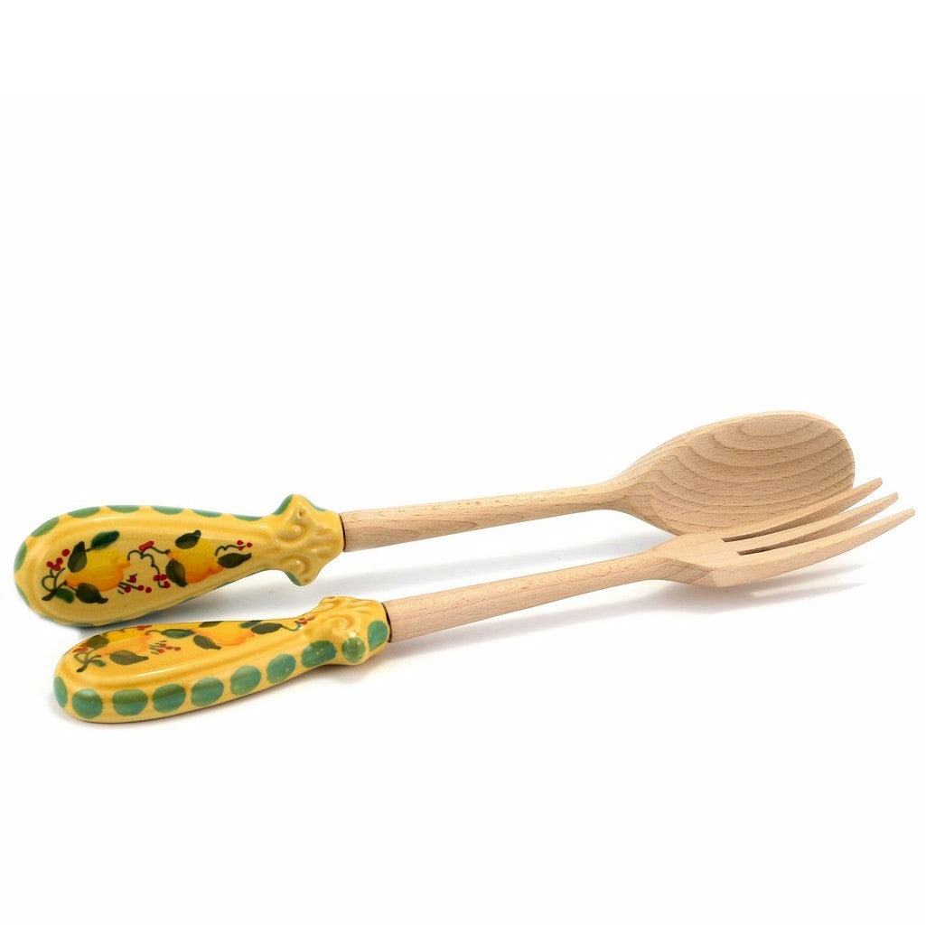 MARIKLA: Utensil Set wood ceramic (Fork Spoon) LEMON Design