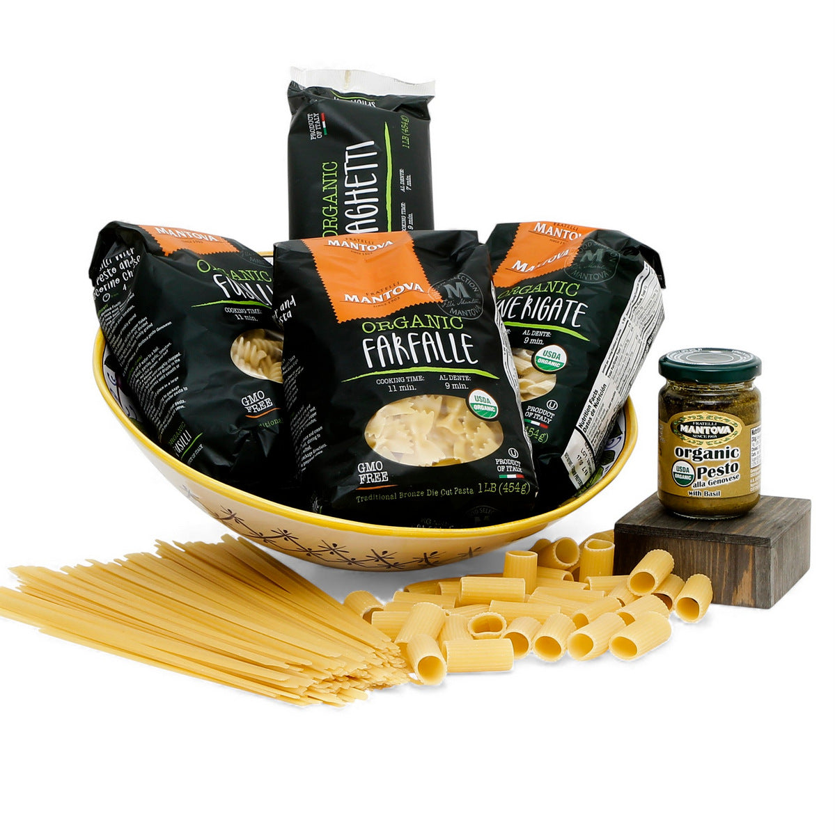 GIFT BUNDLES: Deruta Large Bowl with 4 Organic Pasta + Pesto Sauce - LIMONI POSITANO design