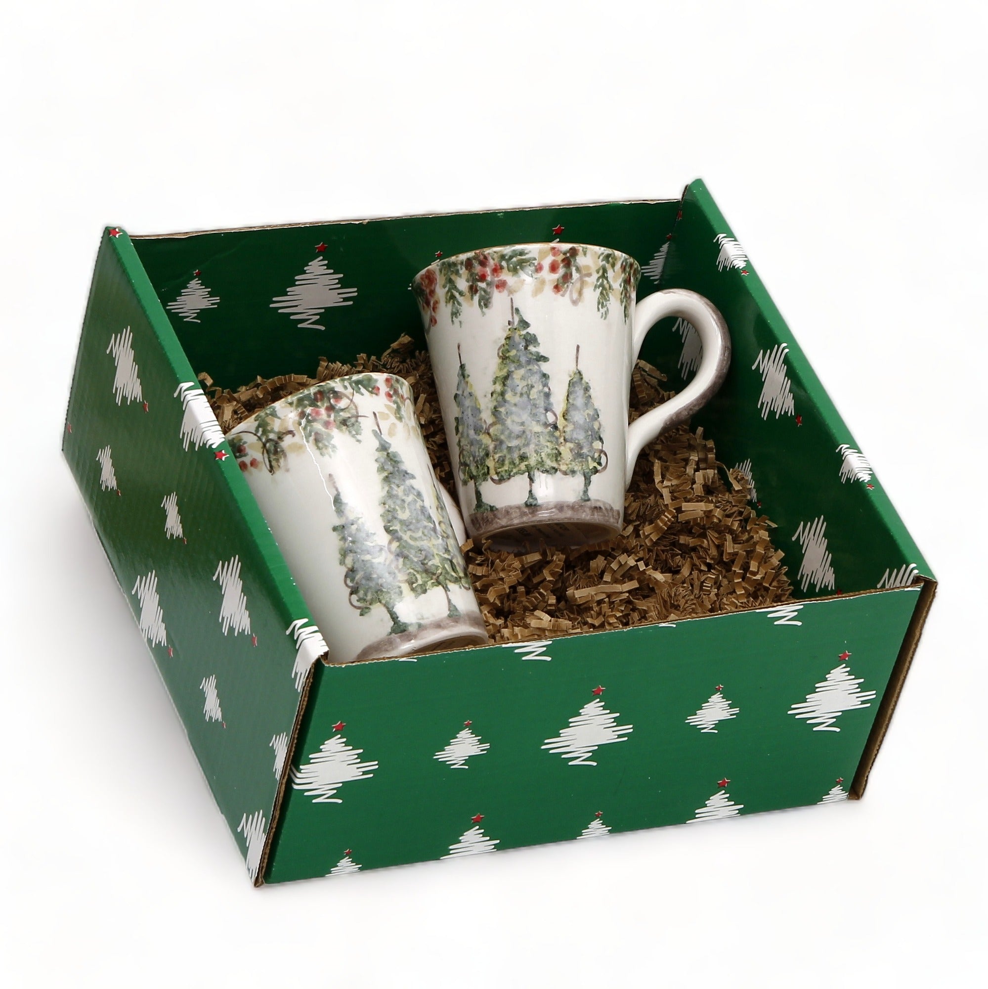 GIFT BOX CHRISTMAS: Green Gift Box with Arte Italica Natale Mug (14 Oz.) (Set of 2 pcs)