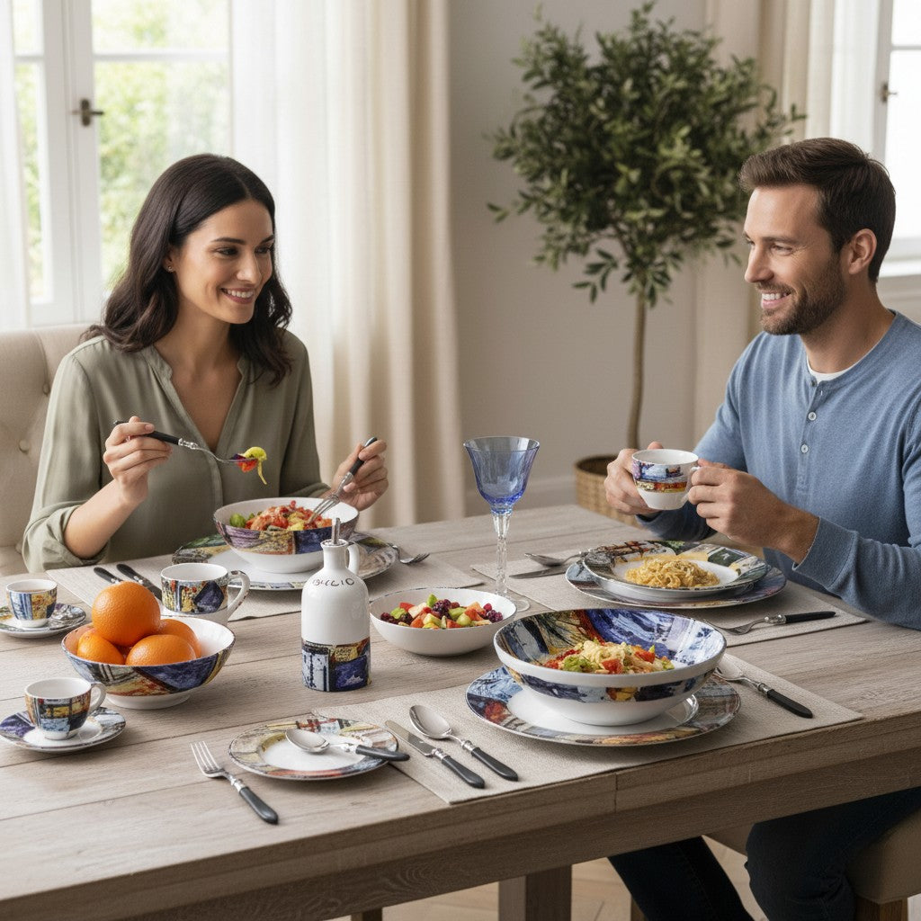 MODERNA: Five Pieces Place Setting (Dinner+Pasta+Salad Plates +Cup and Saucer)