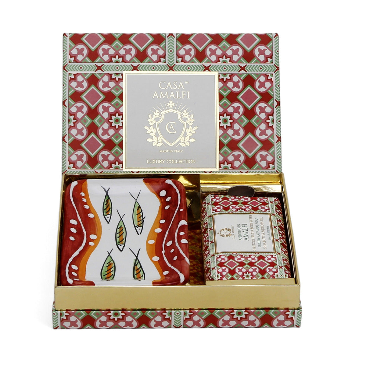 CASA AMALFI SOAPS: Scented Soap Bar with ceramic soap dish - Aperitivo in Amalfi Set