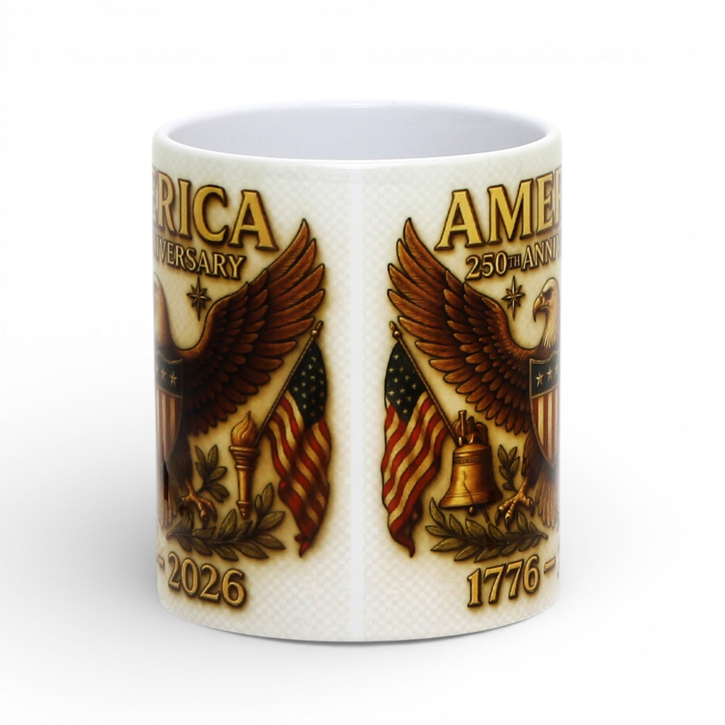 SUBLIMART: USA-250 Anniversary Mug - White Handle with Eagle on off white Background (11 Oz)