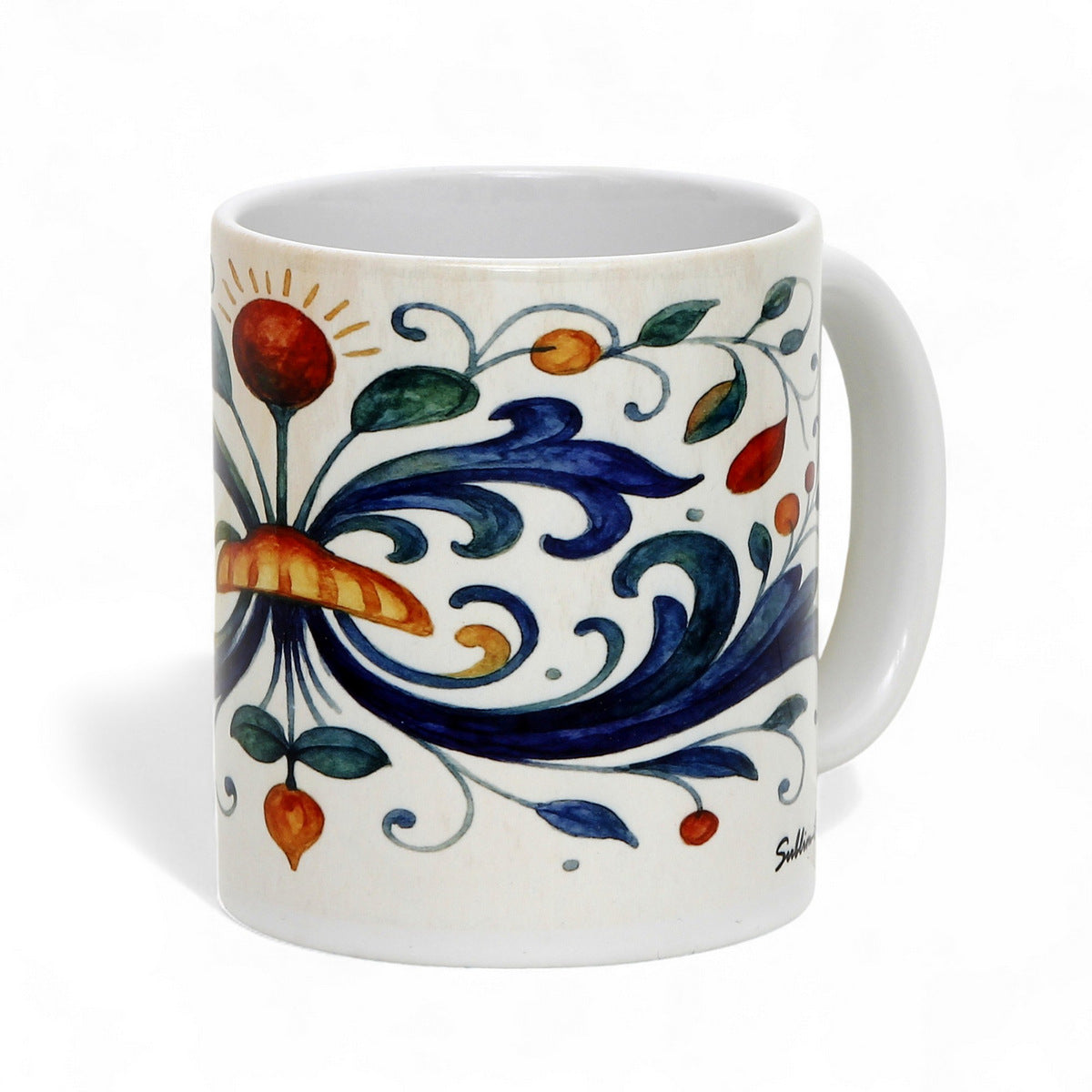 RICCO ITALIA DERUTA: Porcelain mug featuring Ricco Italia Deruta design by Mario Bruno.