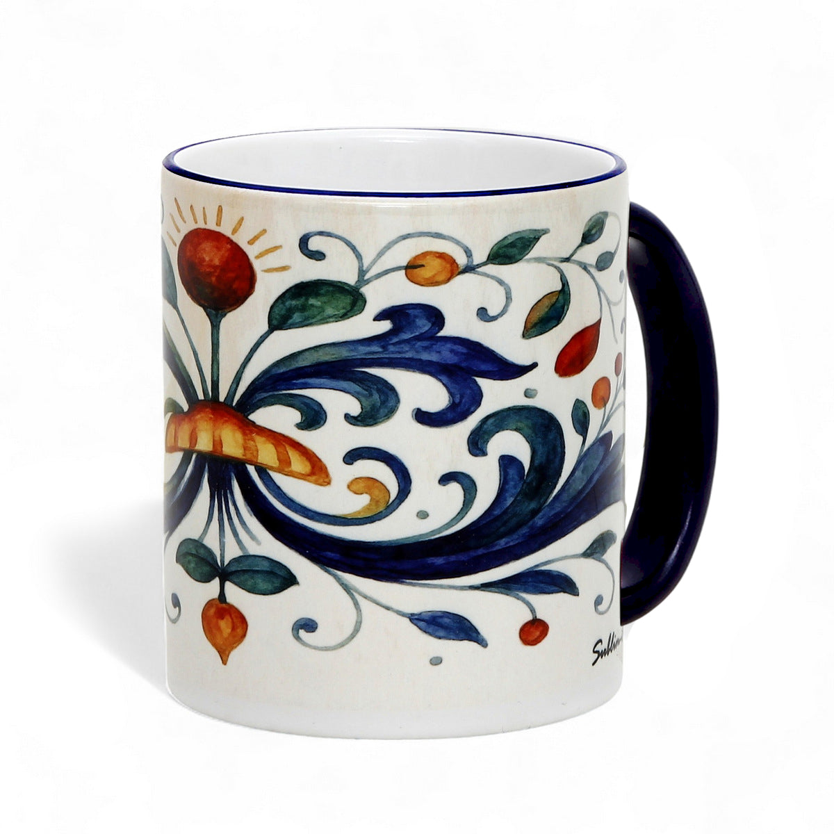 RICCO ITALIA DERUTA: Porcelain mug featuring Ricco Italia Deruta design by Mario Bruno.