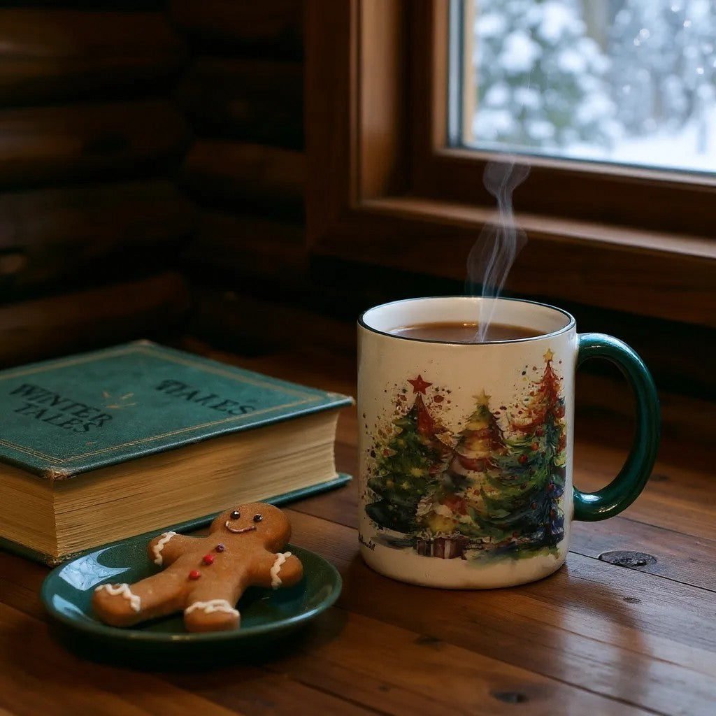 SUBLIMART: Designer Christmas Ceramic Deluxe Mug - Red, Green and White Handles (11 Oz.)