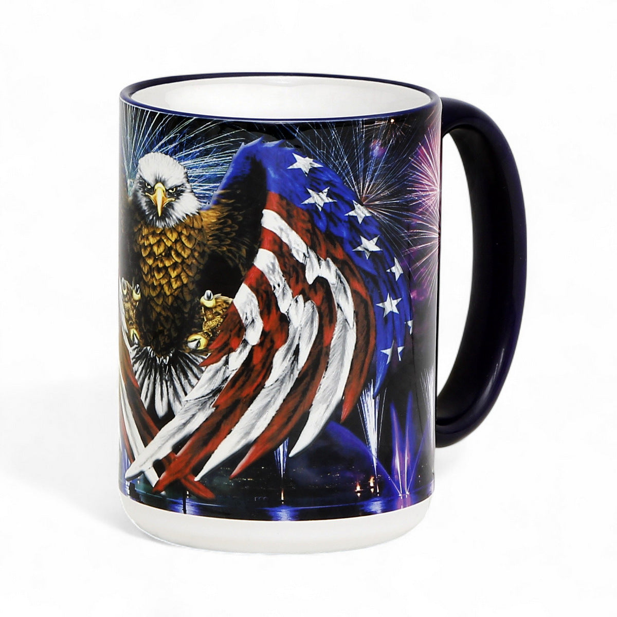 SUBLIMART: Patriotic Mug '4th of July Mug - Eagle & Fireworks' (15 Oz. Tall Mug)