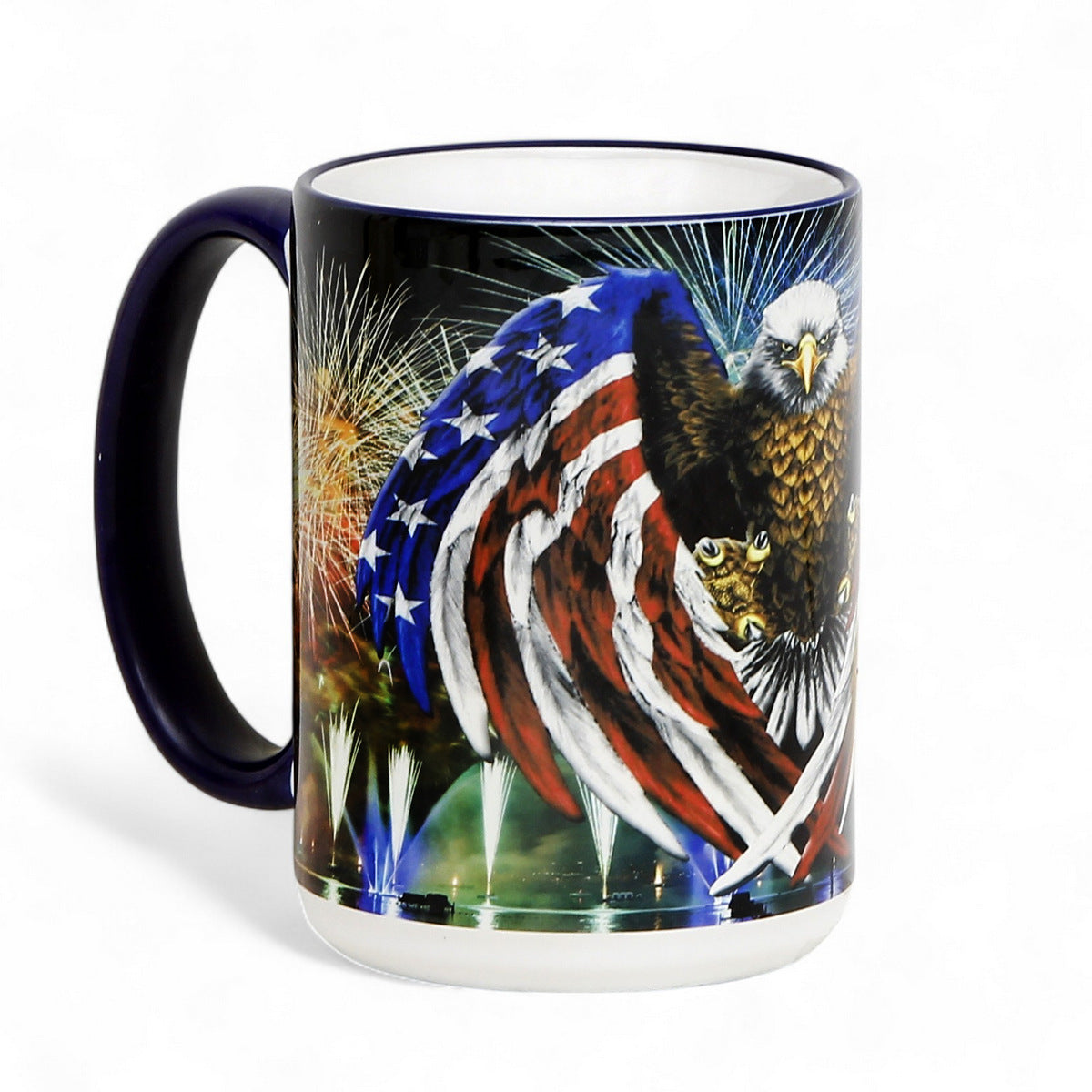 SUBLIMART: Patriotic Mug '4th of July Mug - Eagle & Fireworks' (15 Oz. Tall Mug)