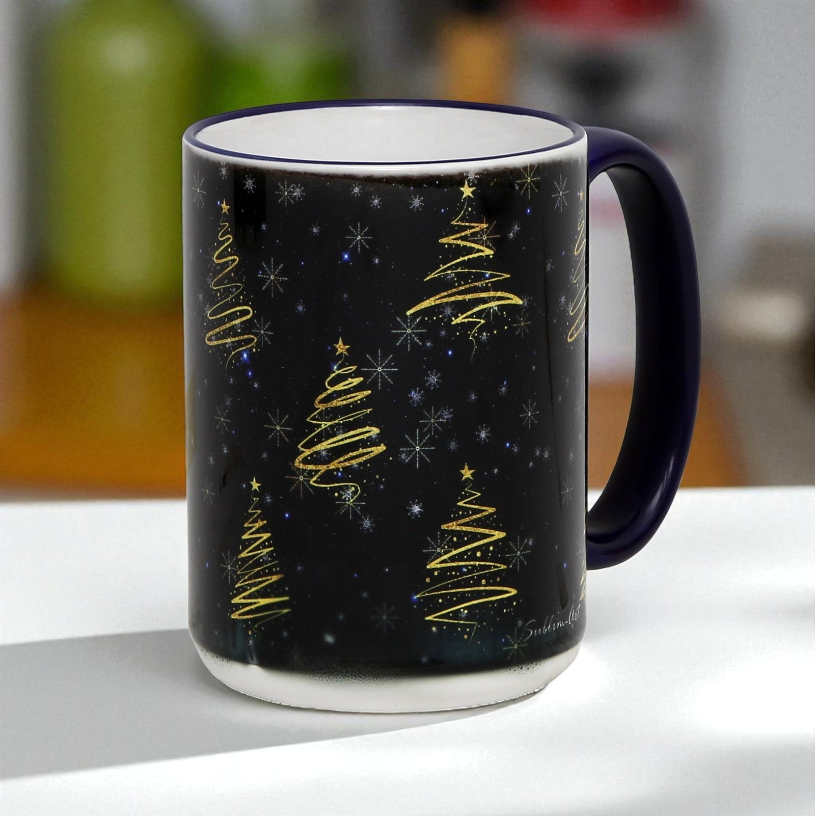 SUBLIMART: Golden Christmas tree 15 Oz Porcelain Mug