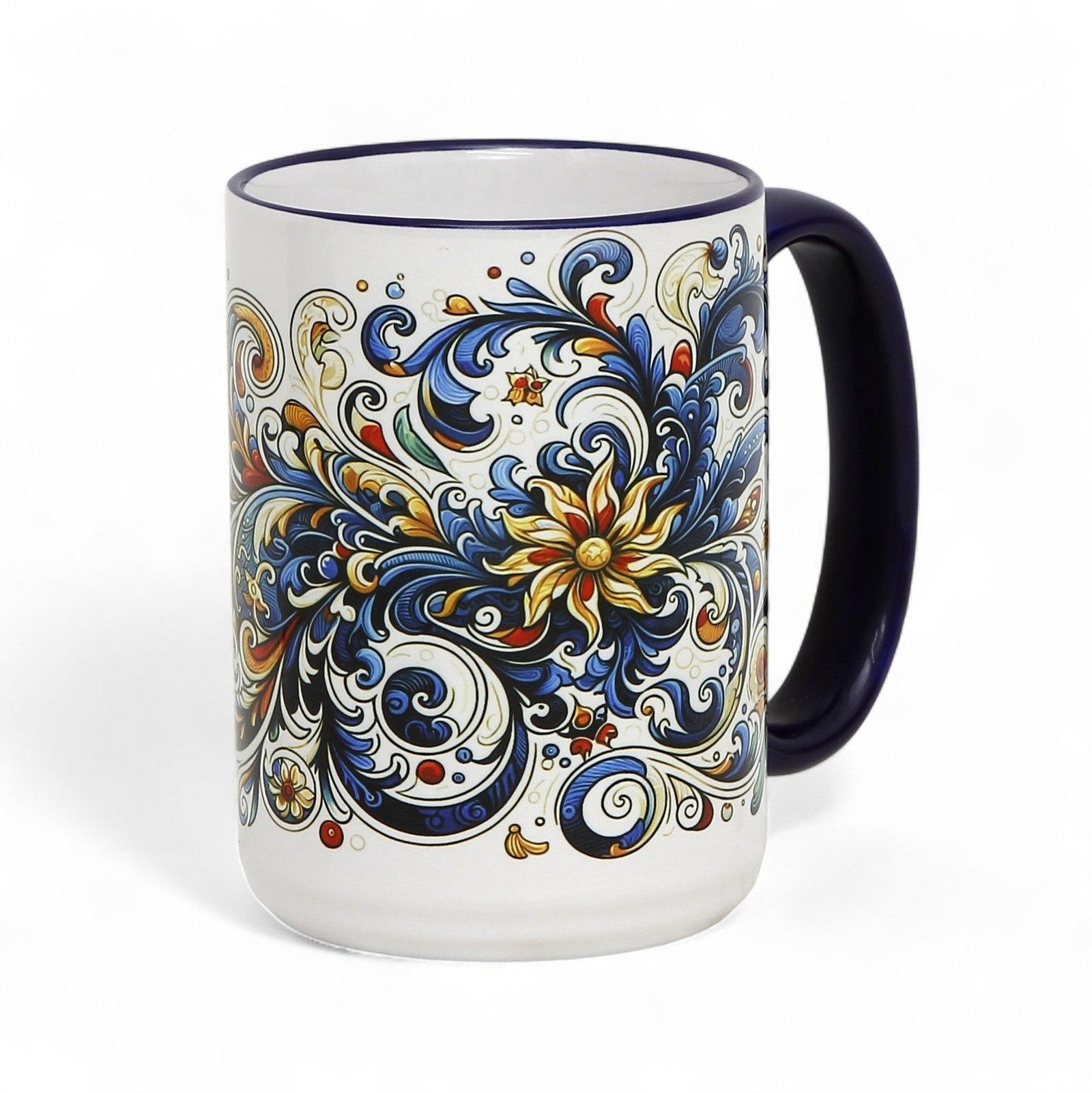 SUBLIMART: Baroque Blue Floral 15 oz Porcelain Mug