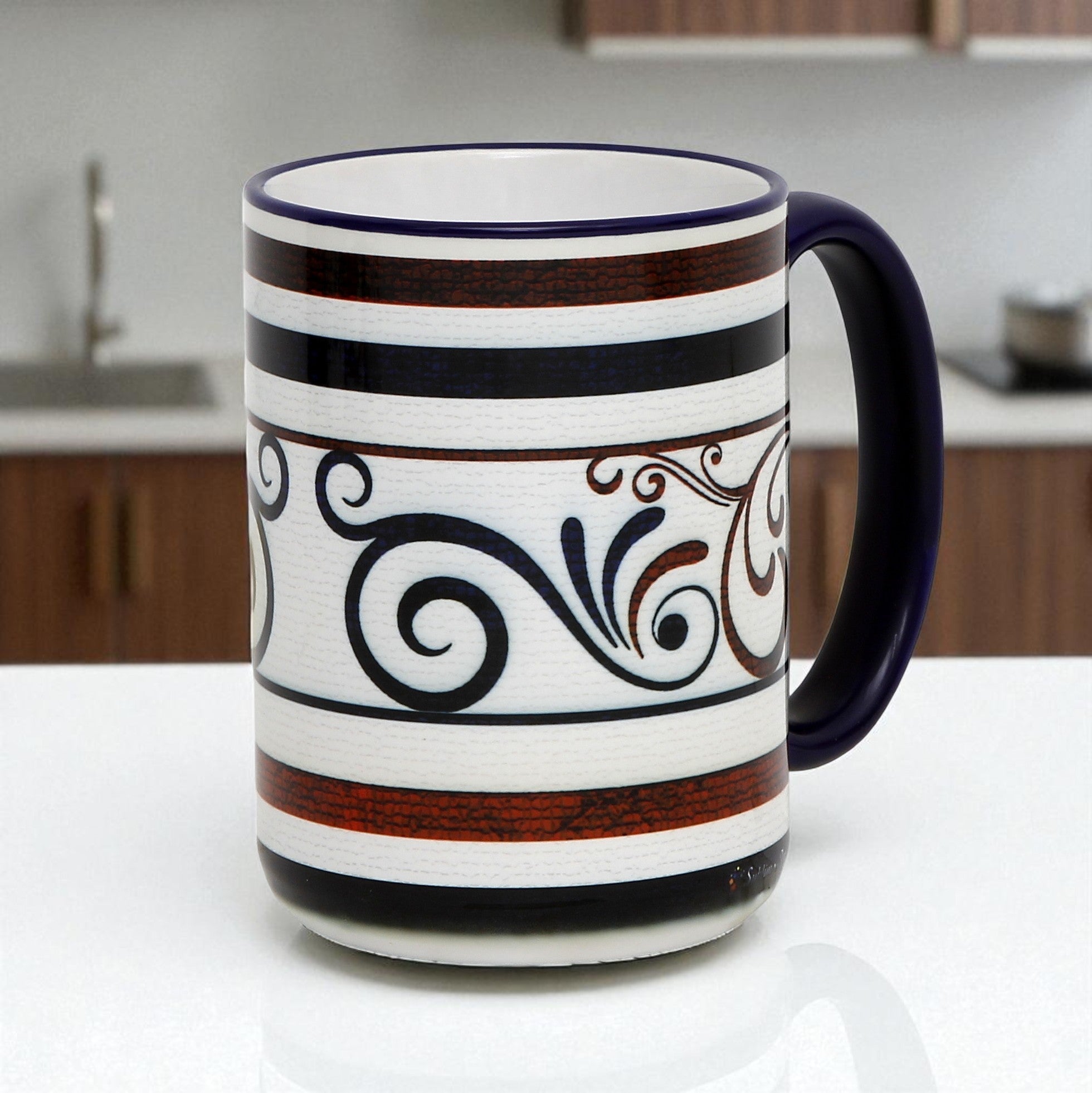 SUBLIMART: The Scroll & Stripe 15 Oz Coffee Mug by Mario Bruno Design