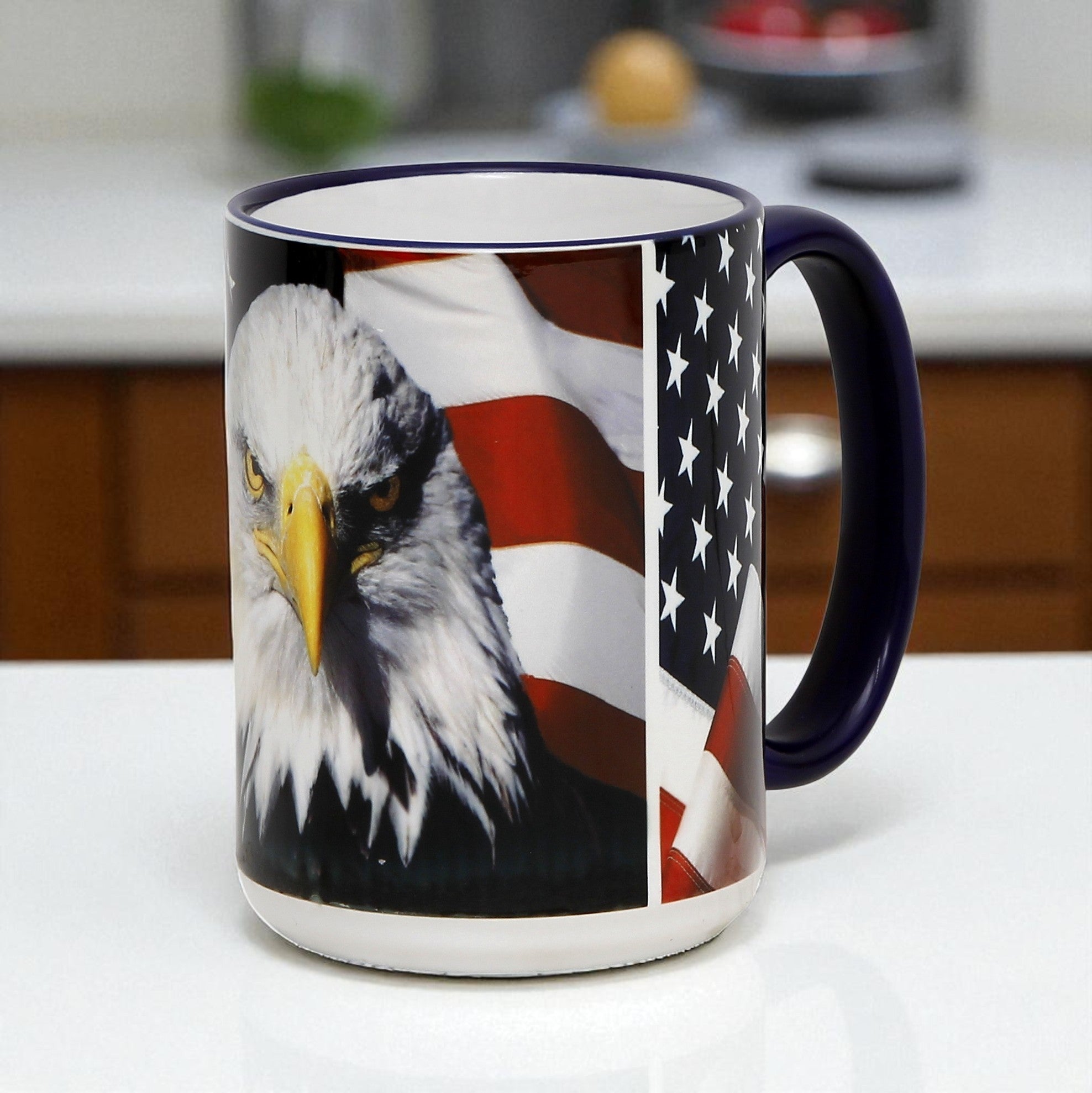 SUBLIMART: Patriotic 15 oz Bald Eagle & American Flag Ceramic Mug