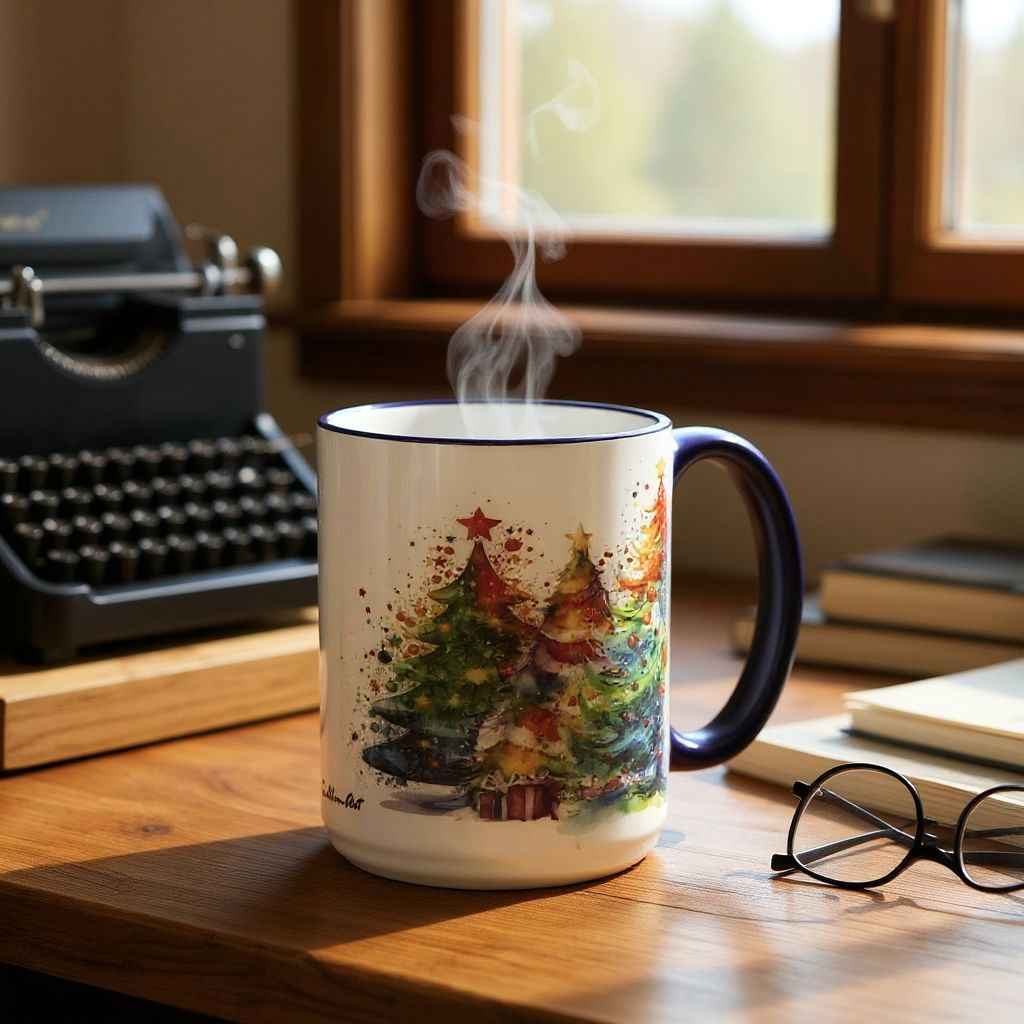 SUBLIMART: Designer Christmas Ceramic Deluxe Mug - Red, Green and White Handles (11 Oz.)