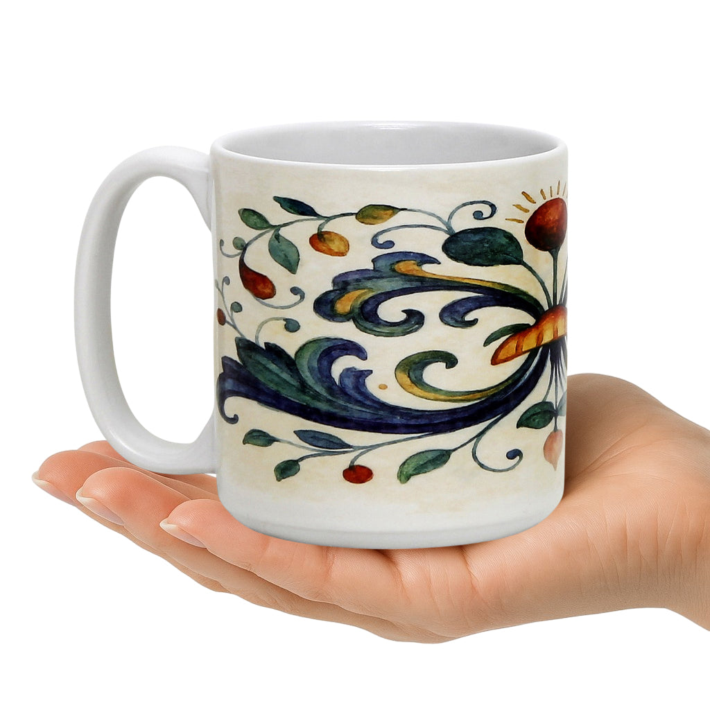 RICCO ITALIA DERUTA: Porcelain mug featuring Ricco Italia Deruta design by Mario Bruno. (11 Oz or 20 Oz)