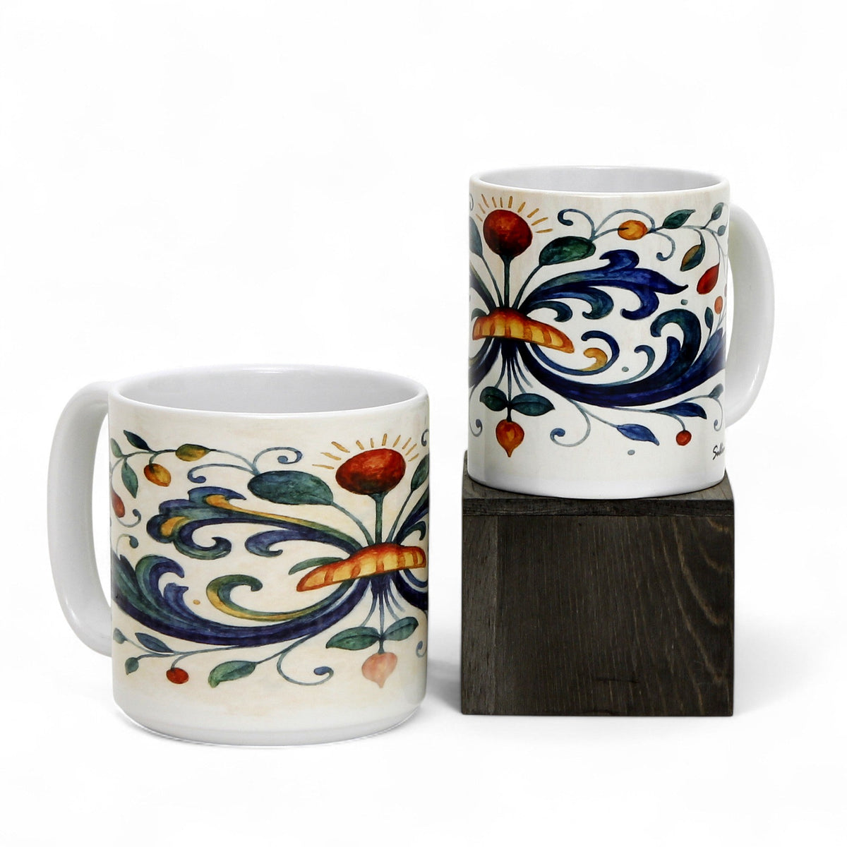RICCO ITALIA DERUTA: Porcelain mug featuring Ricco Italia Deruta design by Mario Bruno. (11 Oz or 20 Oz)