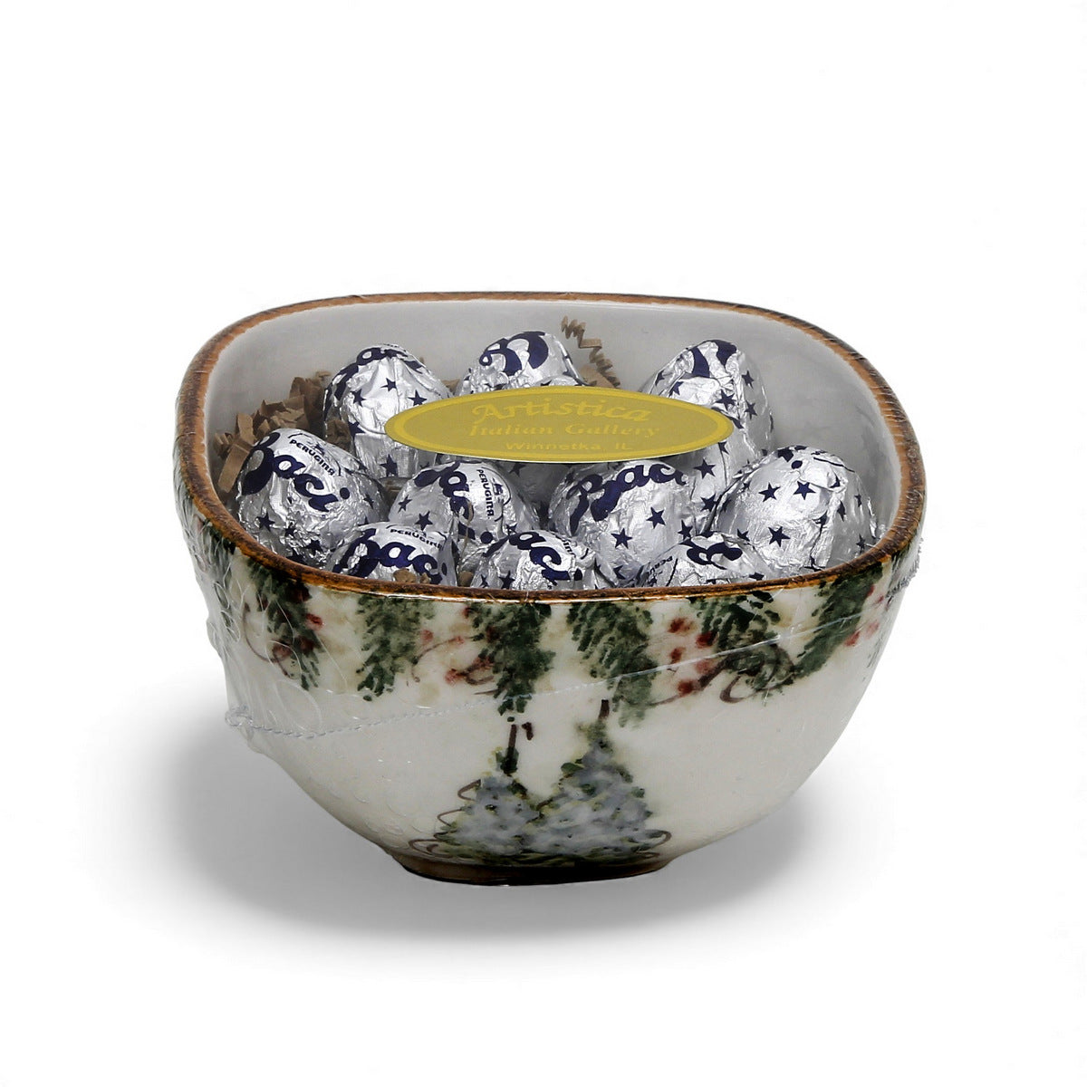 LOVE.ly: ARTE ITALICA Natale Square Cereal Bowl with 12 Baci Perugina